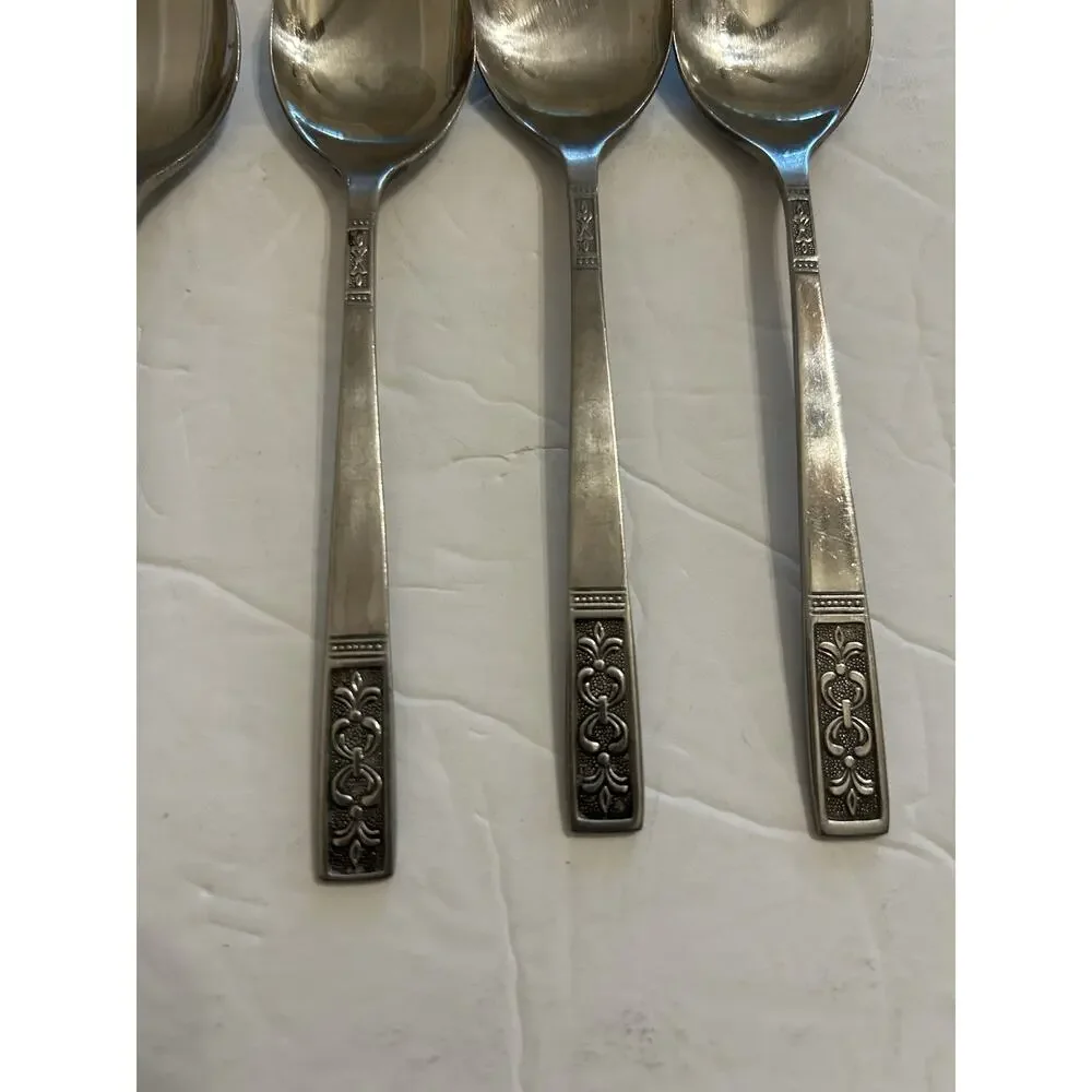 Vintage Customcraft Fluer De Lis Set Of 5 Soup/Dinner Spoon Stainless‎ Flatware